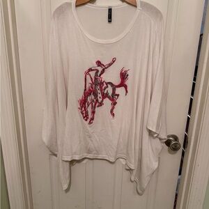 Chic White and Red Graphic Blouse